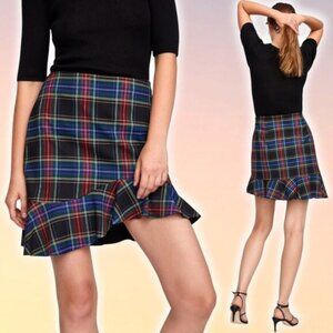 NWT ZARA Tartan Plaid Asymmetrical Ruffle Hem Skirt Sz Small